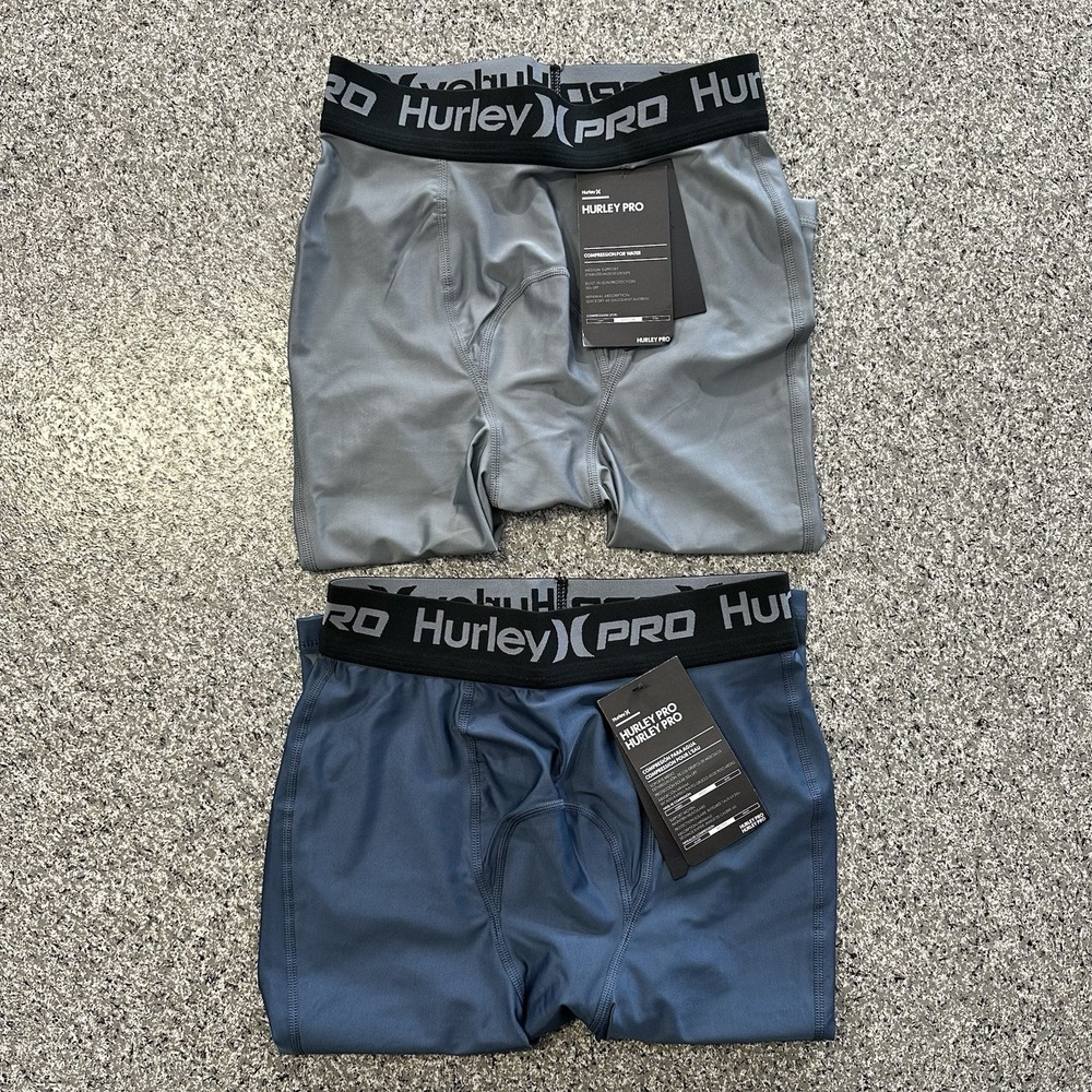Hurley Pro Compression Surf Tights Boys Size L/XL 50+ UPF 2 Pack Blue 11" Inseam